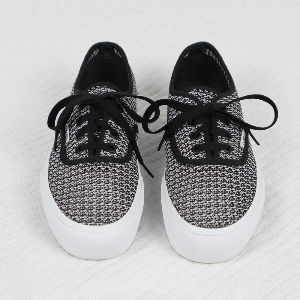 Preowned Platform Black and White Pattern Vans. Size 7